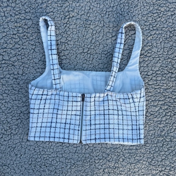 Abercrombie & Fitch Tweed Top In Blue Check Plaid Crop Top - Picture 4 of 4